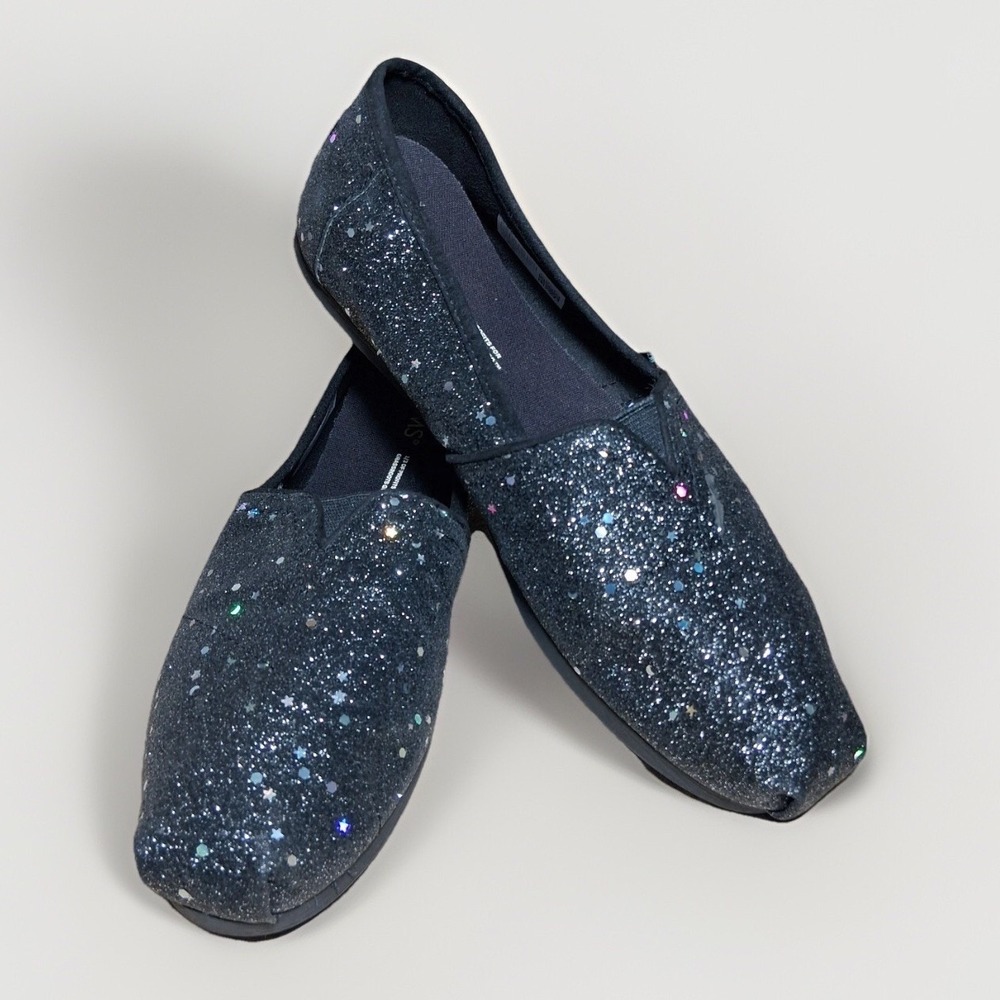 TOMS Alpargata Black Glitter Celestial Star Moon Slip On Flats Womens 7.5